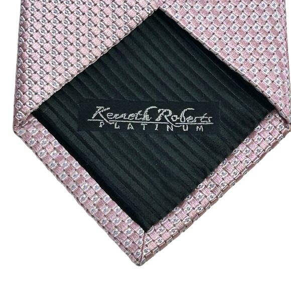 Kenneth Roberts Platinum Silk Necktie Pink Geometric Shimmer Modern Office Tie - Picture 5 of 9